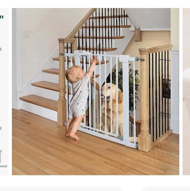 Babelio CB-M-101 29"-43" Auto Close Baby Gate w/ Small Pet Door White New