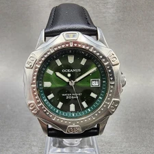 Casio Oceanus Dive Watch Men 38mm Green Dial Silver Tone Date OC-700 New Battery