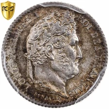 [#903683] France, Louis Philippe I, 25 Centimes, 1845, Rouen, Silver, PCGS, MS64
