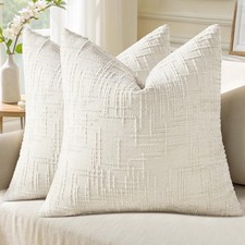 Summer Cream White Chenille Throw Pillow Covers 16x16 Set of 2 Textured Soft ...