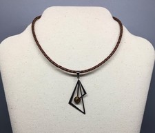 Triangle TIGER EYE Cabochon STERLING Silver PENDANT Cord CHOKER Necklace Israel