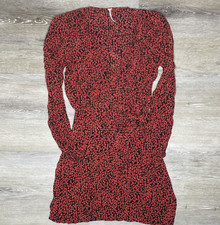 Free People Black Red Floral Long Sleeve Short Wrap Mini Dress Size 6