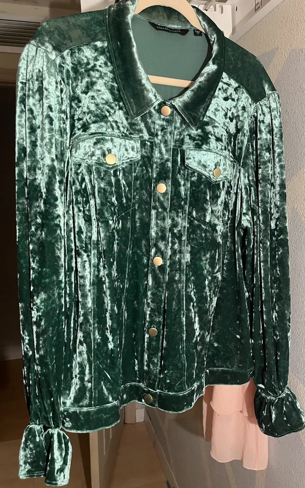 Chaqueta Colleen Lopez Talla Grande 3X Chaqueta Verde Belle Puño Botón Delantero Chaqueta Foto 2 de 4