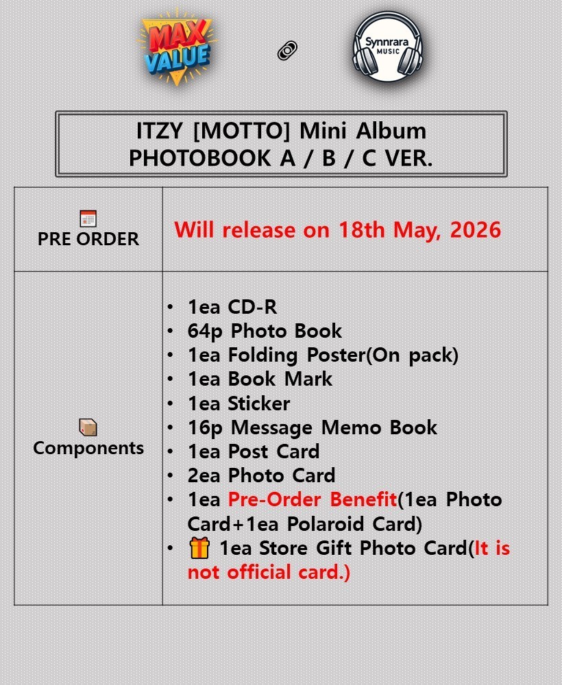 ITZY [MOTTO] 12th Mini Album PHOTO BOOK Ver/CD-R+2 Book+Poster+3