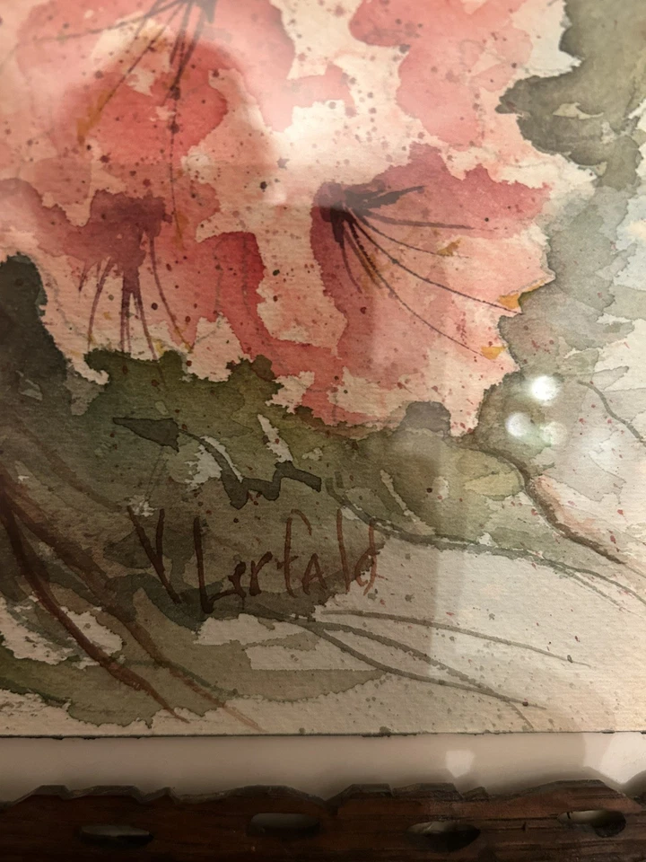 Stunning Vintage Floral Original Watercolor in Antique Frame Under Glass - Image 2 of 4