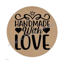 HANDMADE WITH LOVE KRAFT LABELS ENVELOPE SEALS FAVORS KRAFT SCRAPBOOK STICKERS