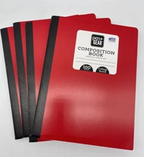4 College Ruled Composition Red Cover 100 Sheets Notebook Pen + Gear Made In USA