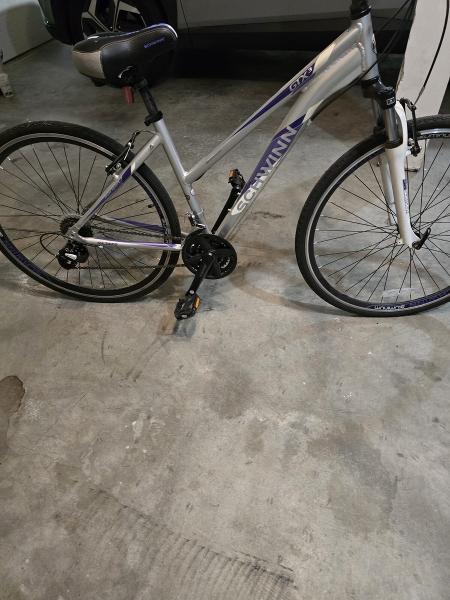 Silver and Purple Lightweight Aluminum Bike (Schwinn GTX3 Bike)
