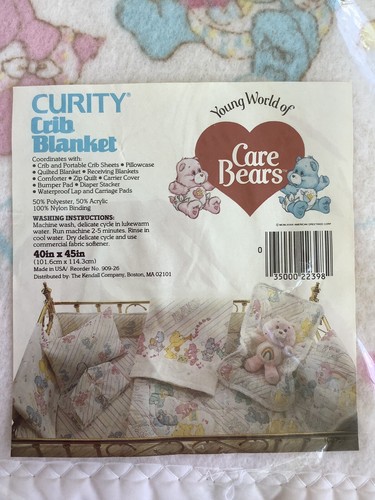 Vintage Care Bears Baby Blanket “Curity” NOS Sealed Pkg Made In USA 40”X45” - Picture 3 of 6