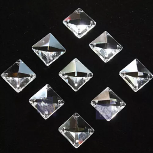 100pcs 14mm Clear Glass Square Crystal Beads Prisms Chandelier Lamp Chain Parts - Picture 1 of 2