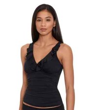 Lauren Ralph Lauren Beach Club Solids Ruffle Underwire Tankini Black Size 12 New