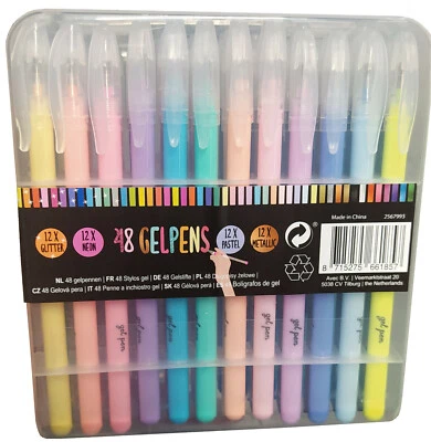 MARKENLOS 48x Gelstifte Gelschreiber Set Neon Glitzer Metallic Pastell Farben Stifte Malen