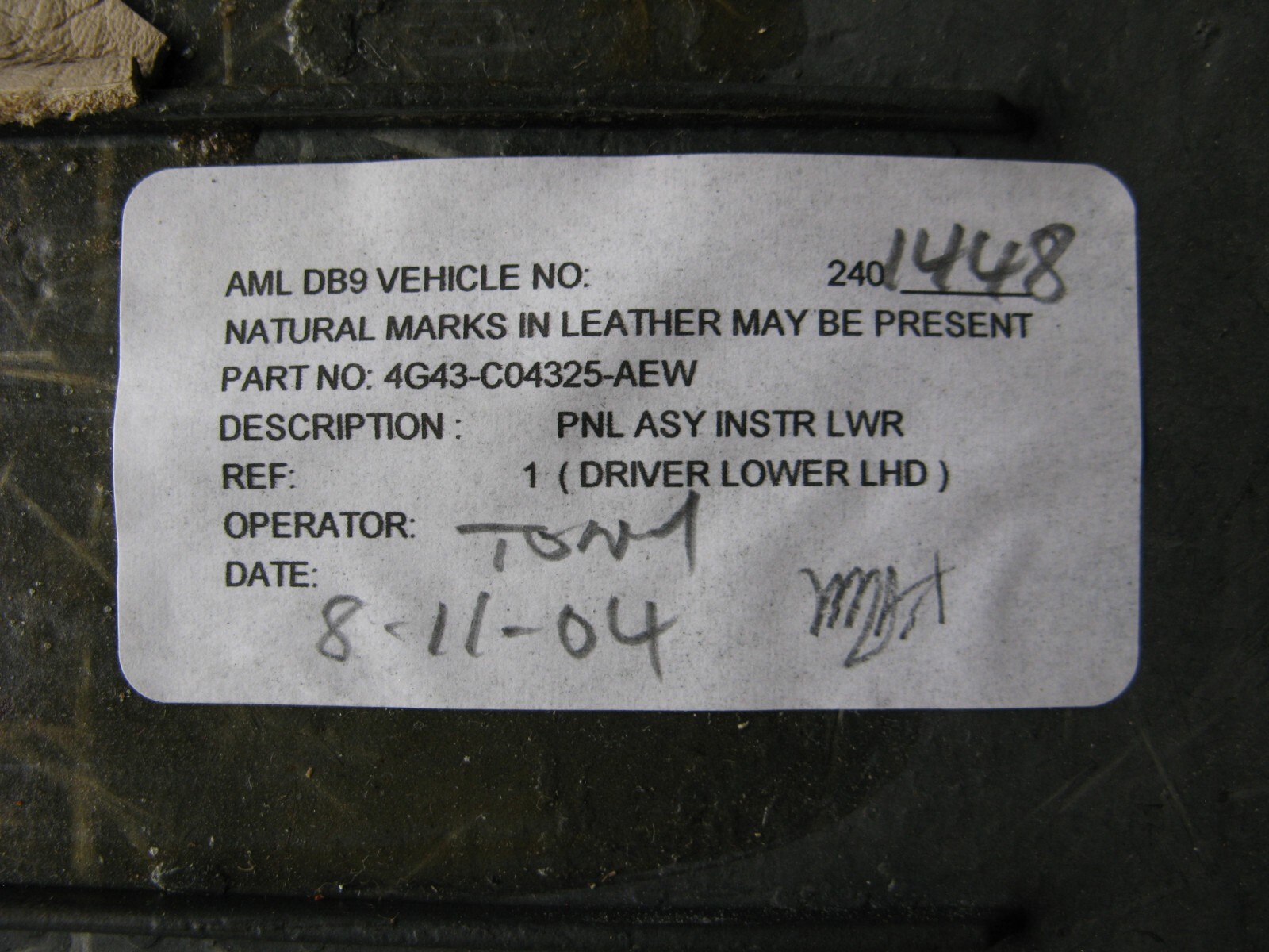 Aston Martin DB9 Dashboard Lower Panel Instrument 4G43-C04325-AEW