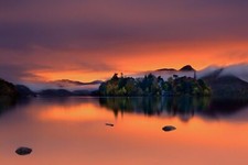 Landscape nature lake orange sky calm waters water low Custom Gaming Mat Desk