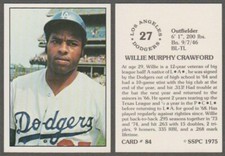 WILLIE CRAWFORD-1975 SSPC # 84-LOS ANGELES DODGERS OF-45+ YEAR OLD COLLECTIBLE