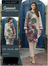 LIMELIGHT PRINTED LAWN SHIRT STICHED - BEIGE Medium Size