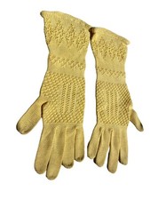 Vintage Crocheted Cotton Gloves Yellow Size Small