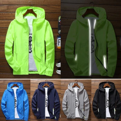 Herren-Windbreaker-Jacke Wasserdicht Mit Kapuze Und Reißverschluss Leichte ▽ - Bild 1 von 4