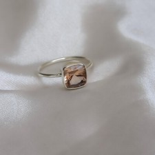 Cushion Peach Morganite Quartz 925 Sterling Silver Band Ring