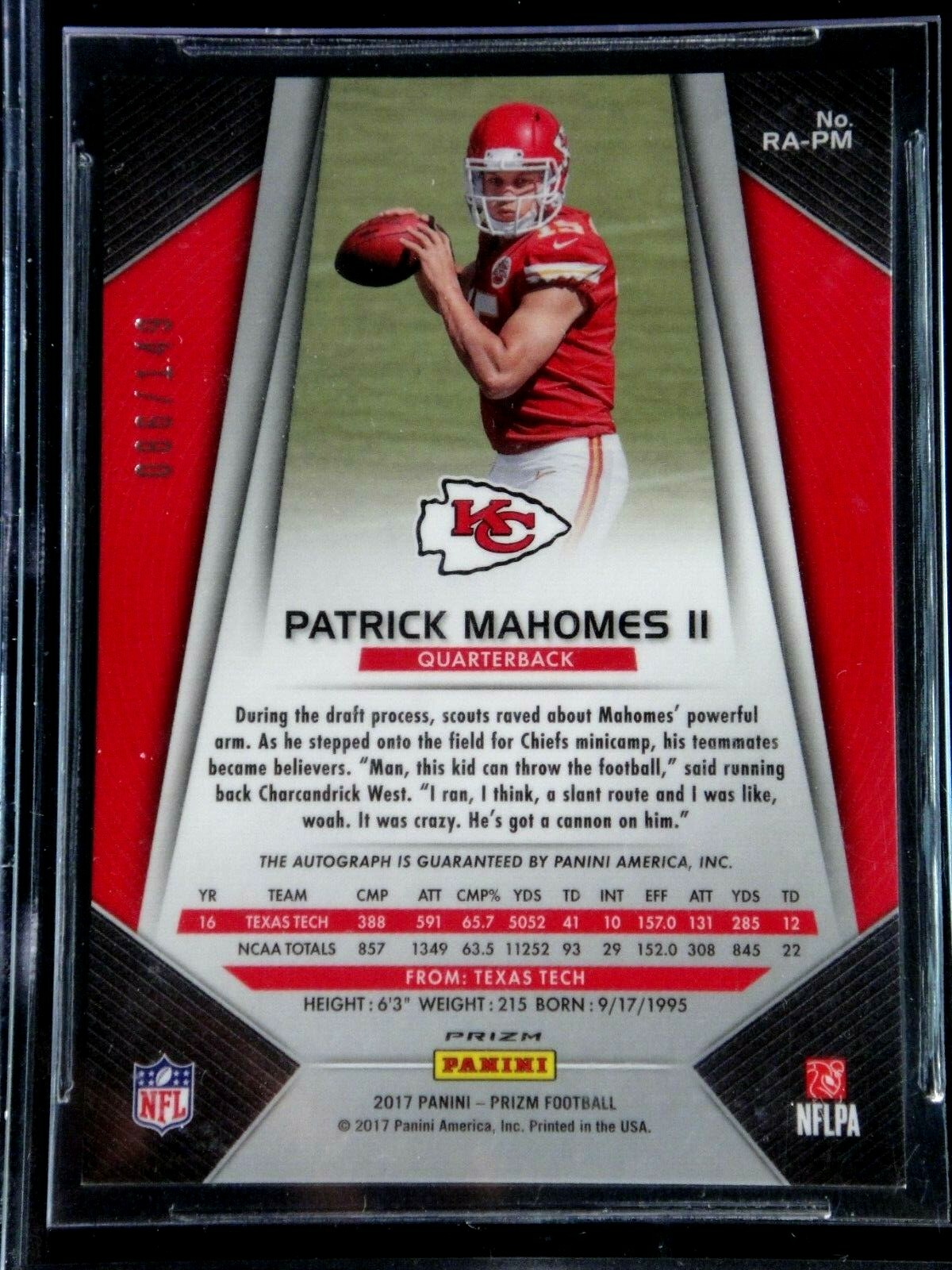 PATRICK MAHOMES BGS 9.5 GEM 2017 PANINI PRIZM ROOKIE BLUE WAVE AUTOGRAPH AUTO  view 6