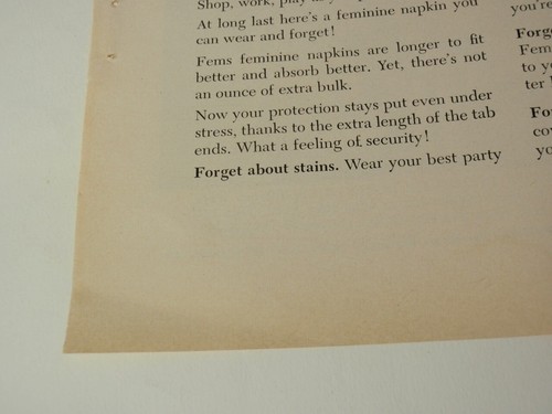 Vtg1959 Fems Feminine Napkin Magazine Print Ad Advertisement - Picture 2 of 4