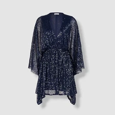$426 Halston Women's Blue Catalina Sequin V-neck Mini Dress Size 6