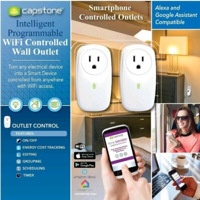 Capstone 2 pack Intelligent Programmable WiFi Outlet Alexa Compatible 