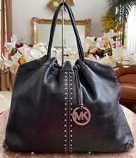 Michael Kors Astor Studded Black Leather X-Large Ring Tote Shoulder Bag EUC 398
