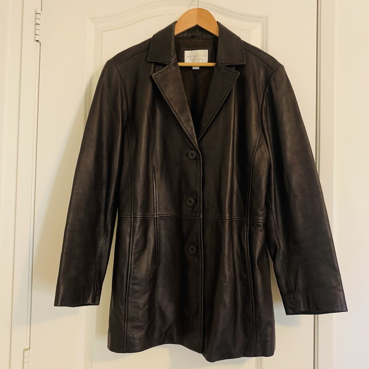 Worthington Womens Genuine Soft Black Lambskin Leather Jacket Coat XL Goth