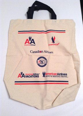 Vintage American Airlines Canvas Tote Bag Multi-Logos Off White @15''x15'' EUC