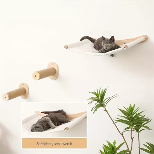 Wall Mounted Cat Tree Cat Shelf Set, Cat Wall Furniture with Cat Hammocks Indoor - Picture 2 of 12