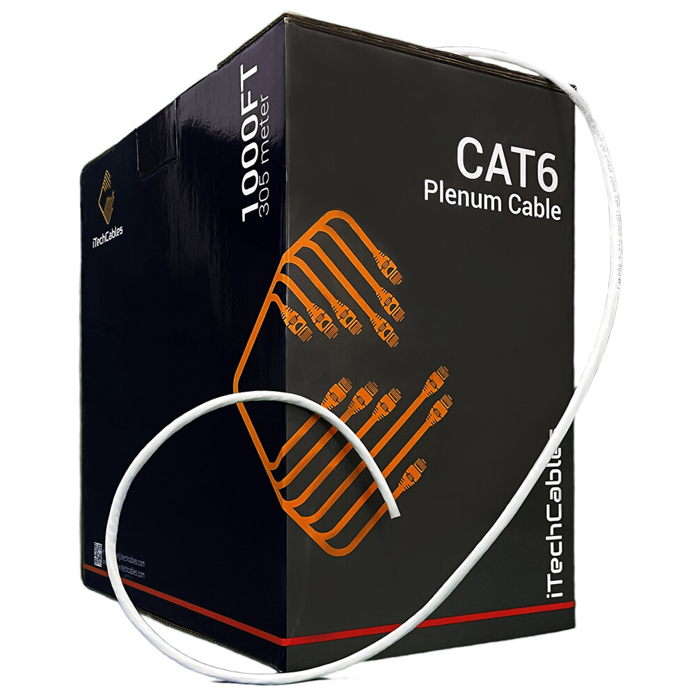 Cat6 Bulk 1000ft Plenum Rated Cable, 23 AWG, 550Mhz Cable, White