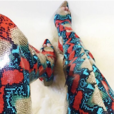 neon snake print boots