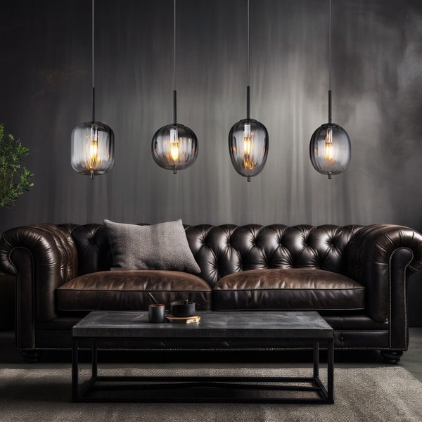 Pendelleuchte HäNgelampe HäNgeleuchte Esszimmerlampe 4 Flammig Rauchglas H 120Cm-image