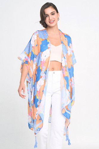 Cárdigan kimono para mujer Anthropologie estampado de hojas Resort Beach - Imagen 2 de 8