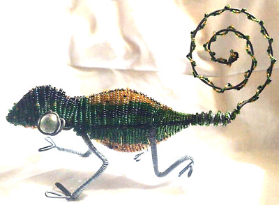 Art Decor Reptile Metal Wire Beaded Lizard Gecko Wall Fence Hanging Garden Patio