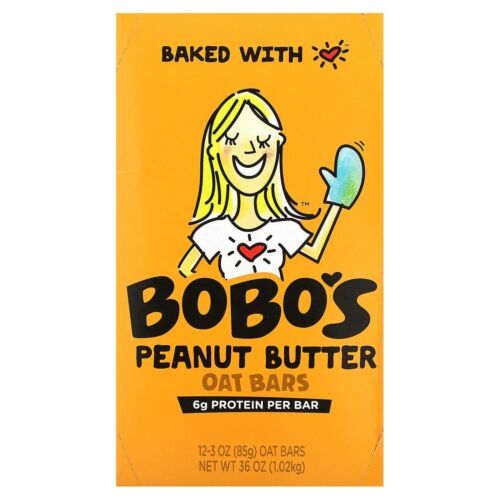 Bobo's Oat Bars Peanut Butter 3 oz Bar 12 Pack Gluten Free Whole Grain Snack ...