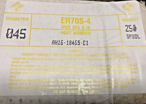 WELDING WIRE .045 ER70S-4 25# SPOOLS AMERICAN WELDING AWS A5.18 AH16-18455-C1 - Afbeelding 2 van 4