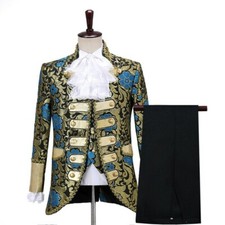 Mens 3 Piece Suit Brocade Embroidered Jacket Vest Trousers Prom Party Show SPW