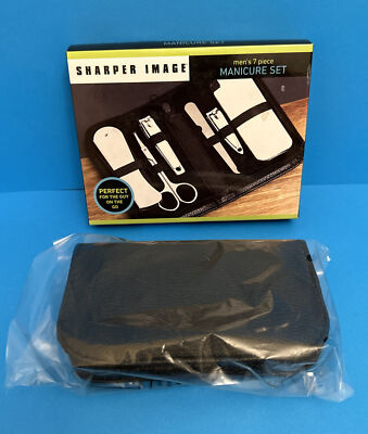 Sharper Image 7 Piece Manicure Set  (Men's)  In Black Leather-Texture Case