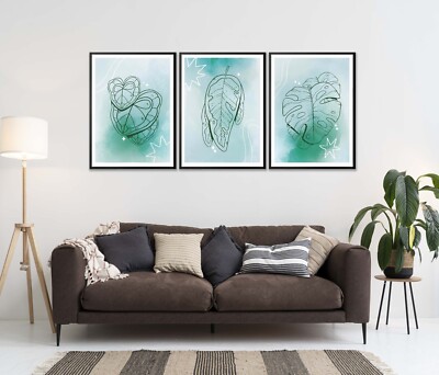 Green Leaf Vector Abstract Set of 3 Poster Wall Art Prints Unframed QUALITY