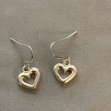 Heart Earrings Open Valentine Silver Tone Drop Dangle Earrings