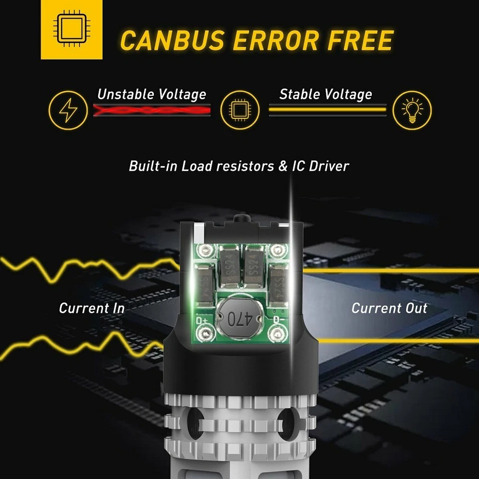 4X 7440 T20 Amarillo Ámbar Alta Potencia LED Señal de Giro Bombillas 2700LM Más Brillante Foto 3 de 4