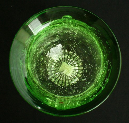 New~AMICI~Hand Blown~GREEN~Bubbles~FOOTED~Vase~GLASS~Shell Handles~5.75"x5.5" - Picture 6 of 8