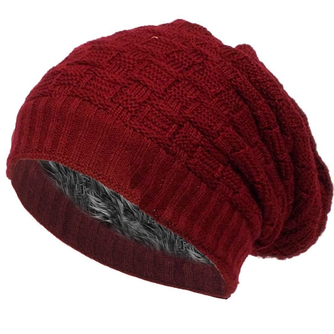 Maroon Wool Knit Beanie Cap Unisex Free Size J528