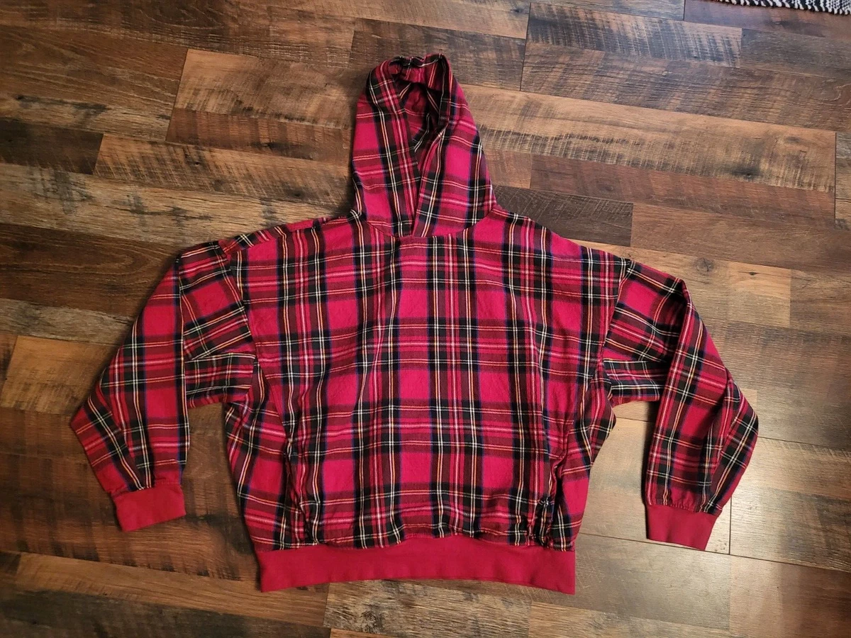 MNML Men Large Red Tartan Plaid Hoodie Flannel Holiday Wear