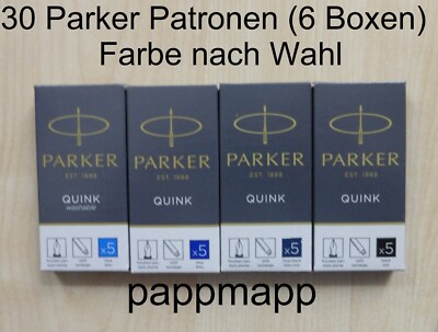 30 Parker Quink Tintenpatronen -Farbe nach Wahl- Füller Patronen Tinte Z44