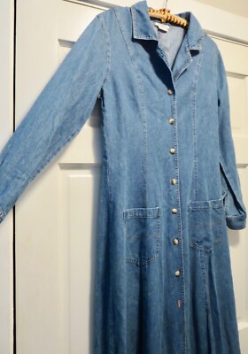 NEIMAN MARCUS Vintage Long Shapely Denim Duster Dress Front Button S | eBay