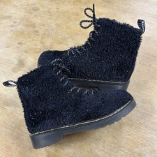 Dr Martens 1460 Pascal J Black Tinsel Faux Fur Ankle Zip Boots Juniors Size 2 US