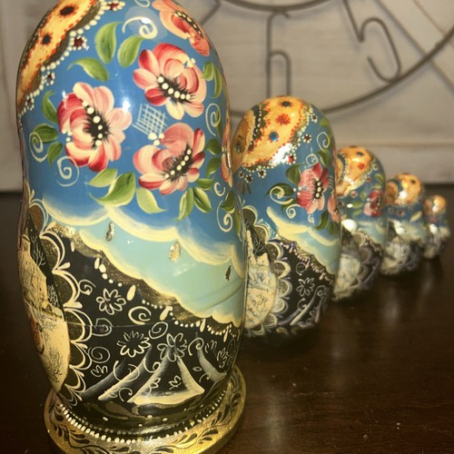Signed Handmade Matryoshka Santa Winter Wonderland Nesting Doll 5 Pce - Picture 14 of 22